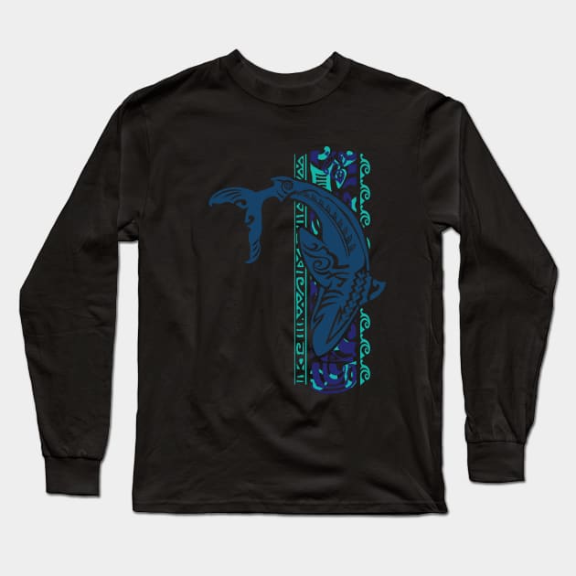 Hawaiian - Samoan - Polynesian Tribal Shark Dive Long Sleeve T-Shirt by Nalu Threads